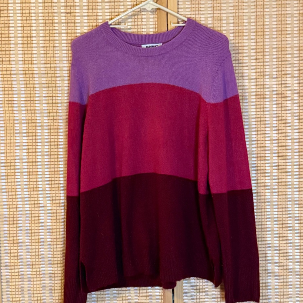 Old Navy‎ Womens XL Colorblock Crew Neck Sweater Purple Magenta Burgundy Knit